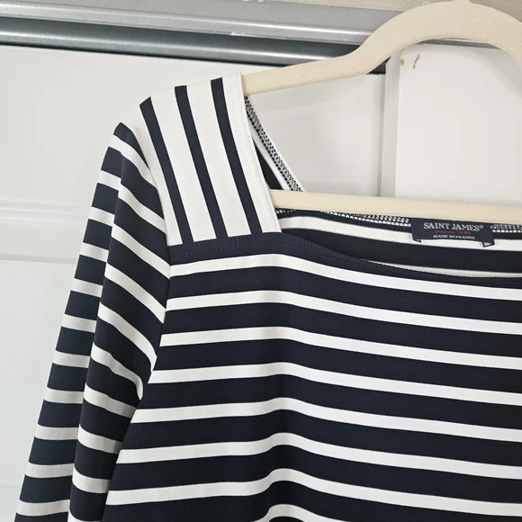Authentic Saint James French Navy Tee - Vertical Stripe Shoulder Detail - Picture 4 of 8